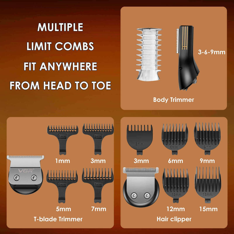 VGR Beard Trimmer for Men, Professional Men's Beard Grooming Kit, Electric Razor, Cordless Hair Clipper, Trimmer for Face, Body, Nose, Gifts for Men, 7 in 1 - NewNest Australia