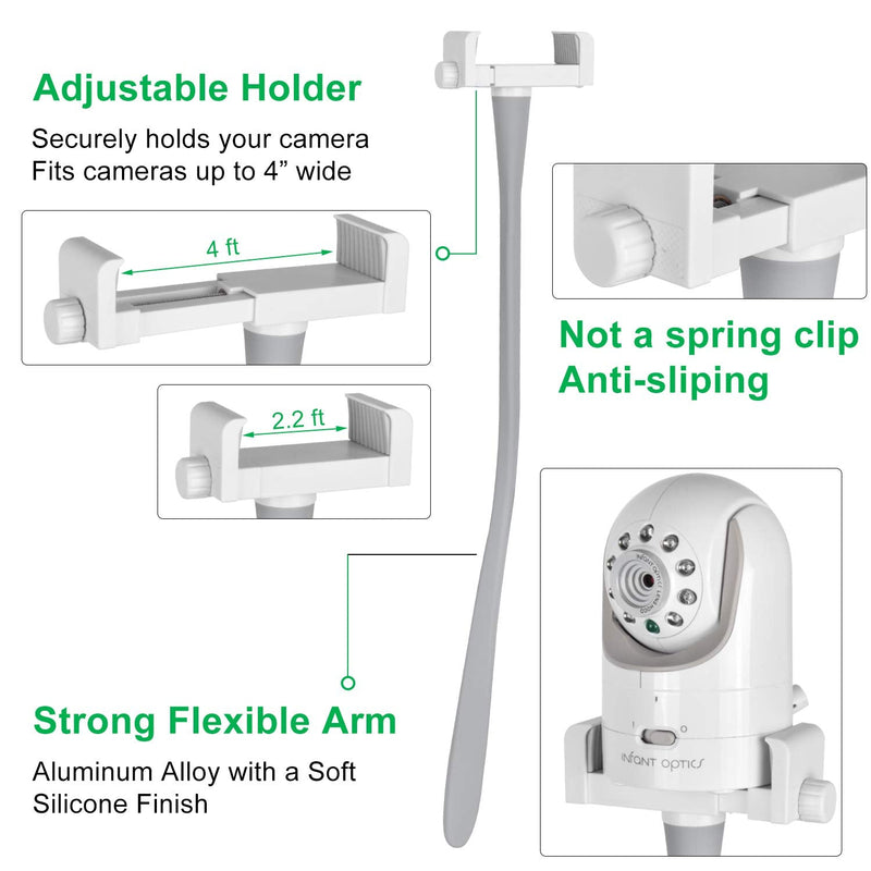 Baby Monitor Mount Camera Shelf Compatible with Infant Optics DXR 8 & DXR-8 Pro and Most Other Baby Monitors,Universal Baby Camera Holder,Attaches to Crib Cot Shelves or Furniture (Gray) Gray - NewNest Australia