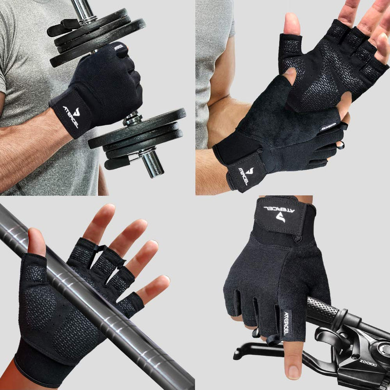 Atercel Workout Gloves for Men and Women, Exercise Gloves for Weight Lifting, Cycling, Gym, Training, Breathable and Snug fit Black Large - NewNest Australia