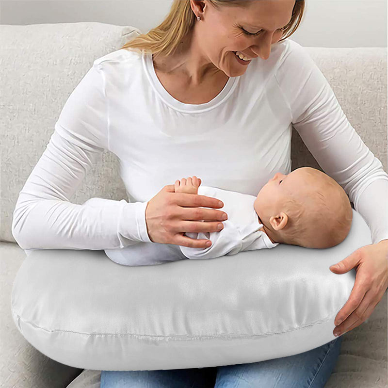 Pro Goleem Satin Nursing Pillow Cover 2 Pack Soft Silk Feeling Feeding Pillow Slipcover for Breastfeeding Moms Fits Standard Infant Nursing Pillow or Positioner Gray and White - NewNest Australia