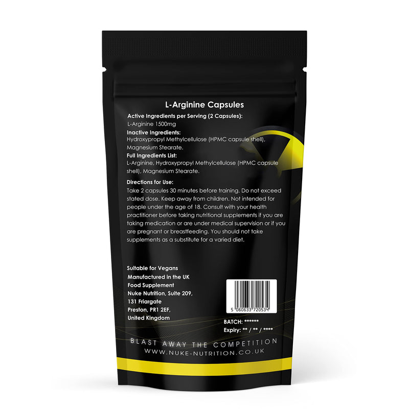 Nuke Nutrition L Arginine Capsules 1500mg - 365 Capsules - Nitric Oxide Supplement for Men & Women to Improve Muscle Strength, Endurance & Mass - Nutritional Pre Workout - Nitric Acid Pills for Energy 365 Count (Pack of 1) - NewNest Australia