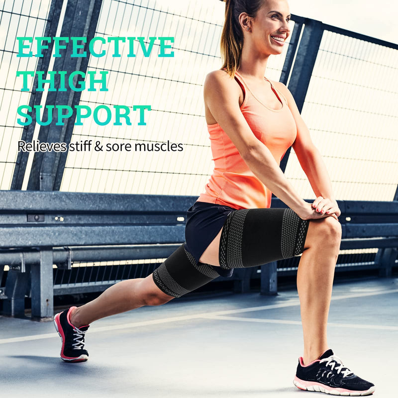 ABYON Thigh Compression Support Sleeves (Pair), Thigh Brace Breathable Elastic for Hamstring Quadricep Pain Relief, Anti Slip Upper Leg Sleeves for Men and Women Black Small - NewNest Australia