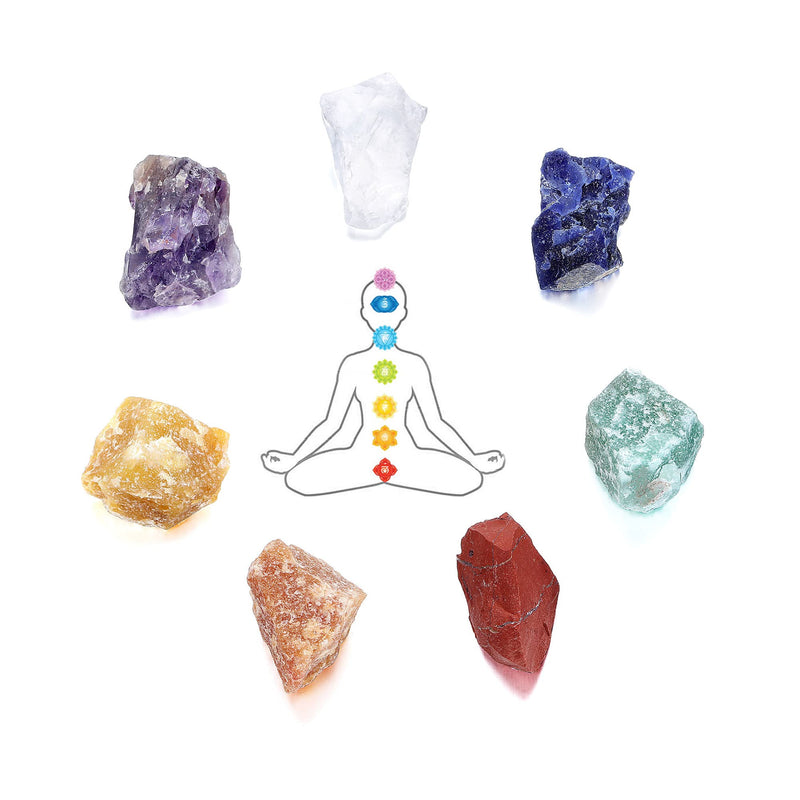 JOVIVI 7 Chakra Crystals Gemstones Healing Stones Set Reiki Rough Raw Amethyst Crystal,Clear Quartz,Sodalite,Aventurine,Yellow Jade,Red Jasper, Yoga Meditation Spiritual Gifts Crystals for Beginner 7 Chakra Crystals Healing Stones - NewNest Australia