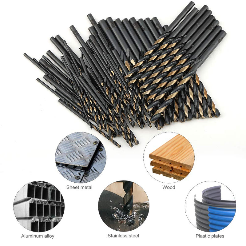 COMOWARE Number Size Drill Bit Set 60pcs- Jobber Length Drill Bits, Wire Gauge 1 to 60, Black and Gold Finish, 135° Split Point, High Speed Steel with Metal Indexed Storage Case - NewNest Australia