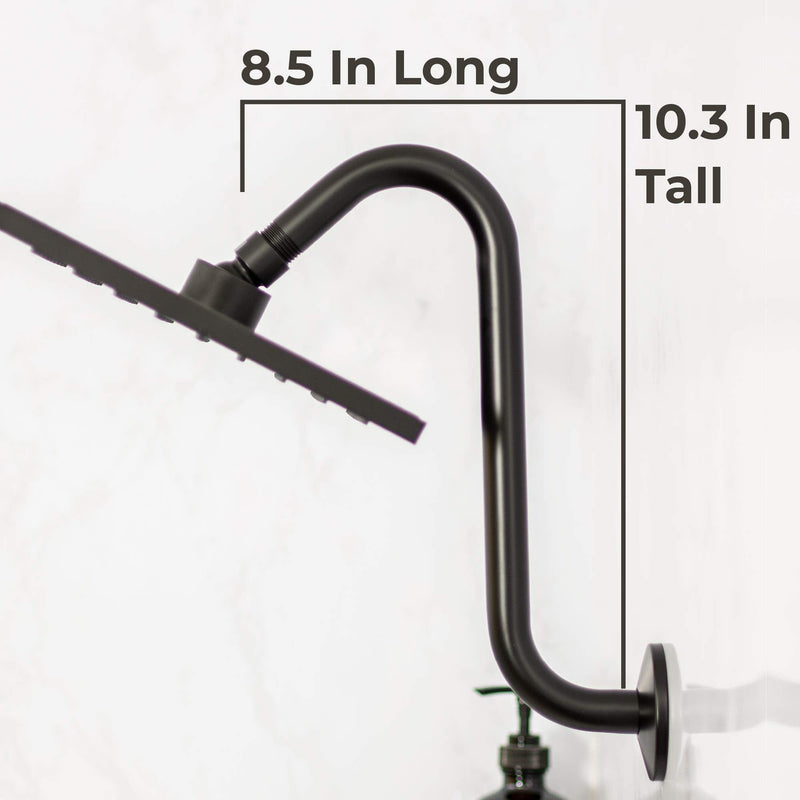 12 Inch Shower Head Extension Arm by JSJacksonSupplies S Shaped Design Extender High Rise Curved Style with Flange Stainless Steel Long Goose Neck Curve Standard 1/2" Connection Black Finish - NewNest Australia