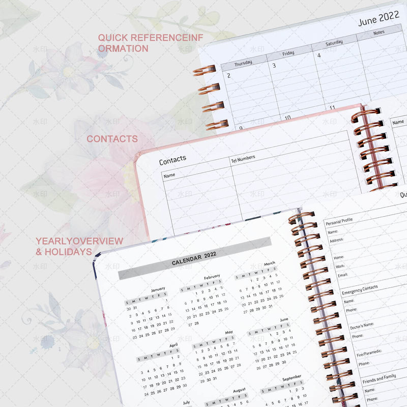 2022-2023 Planner Weekly and Monthly-January 2022-December 2023 Planner with Tabs, Note Pages, Weekly Goals , 5" x 8", Twin-Wire Binding,15-Hole Punched, Organizer for Academic Schedule, To Do list, Daily Life wreath - NewNest Australia