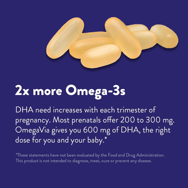 OmegaVia DHA 600 mg - Ultra-Pure DHA Supplements, Omega-3 for Brain & Eyes - Prenatal DHA Omega 3 Nutrient for Prenatal, Pregnant, and Nursing Women - Burpless, IFOS Tested for Mercury - 120 Capsules - NewNest Australia