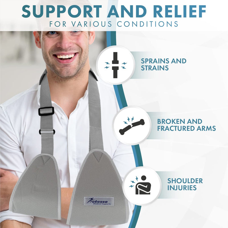 Actesso Web Medical Arm Sling - Designed to immobilise and stabilise The arm, Wrist, and Shoulder Following Injuries or for a Broken arm and cast Support. (Medium) Grey M (Pack of 1) - NewNest Australia