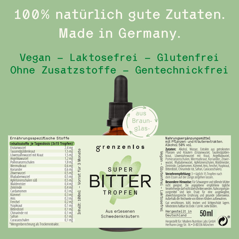 Limitless Super Bitter Drops 50 Ml With Practical Pipette Closure - Bitter Substances Drops From 21 Exquisite Herbs, Bitter Herbs According To Hildegard Von Bingen & Maria Treben, Made In Germany - NewNest Australia