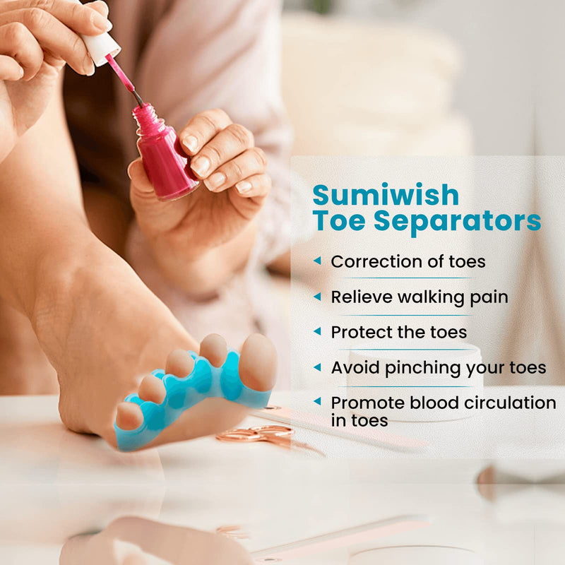 Sumiwish Toe Separators, 4 Pair (Blue and Clear) Soft Gel Toe Spacers to Correct Bunions, Toe Stretcher for Therapeutic Relief from Plantar Fasciitis, Hammer Toes, Claw Toes - NewNest Australia