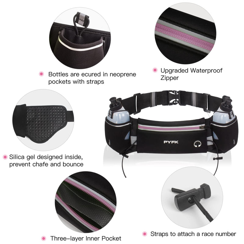 PYFK Upgraded Running Belt with Water Bottles, Hydration Belt for Men and Women, Water Bottle Holder Running Pouch Belt, Fanny Pack Fits 6.5 inches Phones, Waist pack for Running Hiking Climbing purple - NewNest Australia