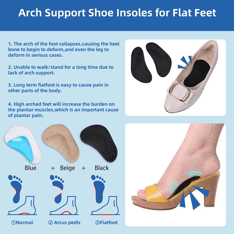 Arch Support Shoe Insoles DYKOOK 3 Pairs Plantar Fasciitis Gel Arch Pads for Flat,Foot Pain and Adhesive Arch Support Cushions for Relieve Pressure - NewNest Australia