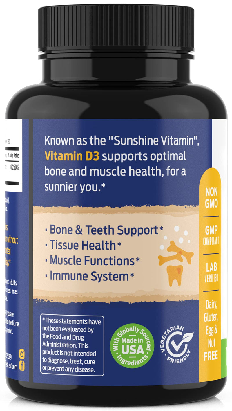 Vitamin D3 50,000 IU Weekly Supplement - 120 Vegetable Vitamin D-3 Capsules for Bones, Teeth, and Immune Support - by ForestLeaf 120 Count (Pack of 1) - NewNest Australia
