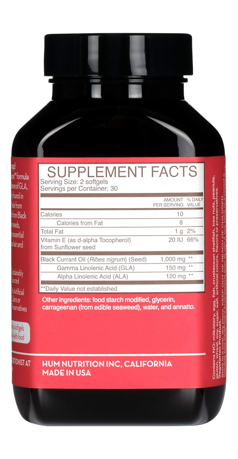 HUM Red Carpet - Skin & Hair Supplement - Black Currant Seed Oil for Glowing Skin & Strong, Healthy Hair with Vitamin E & Omegas 3/6 - Hair Growth Vitamins (60 Vegan Softgels) - NewNest Australia