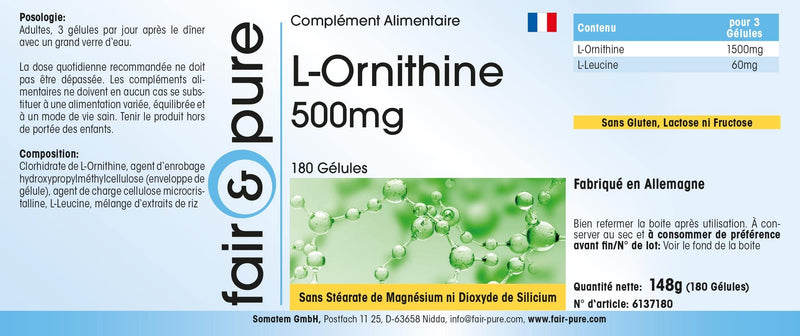 Fair & Pure® - L-Ornithine 500mg - high dosage - 180 capsules - NewNest Australia