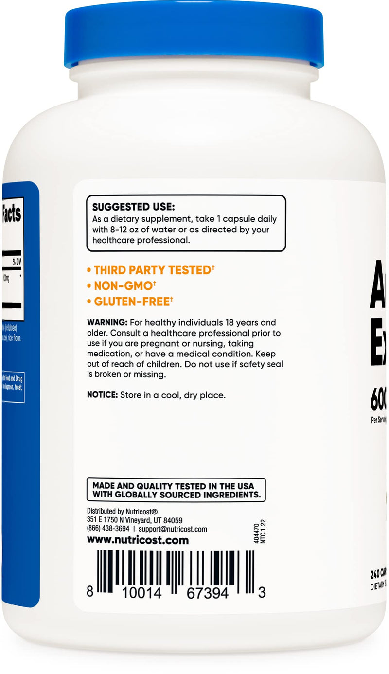 Nutricost Artichoke Extract (600mg) 240 Capsules - Gluten Free, Non-GMO, and Vegetarian Friendly - NewNest Australia