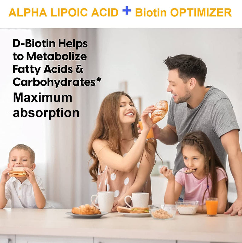 Alpha Lipoic Acid (ALA) + BIOTIN Optimizer, High Bioavailability, Natural Antioxidant, Gluten Free, GMO Free, 100% Vegan, Strengthens Skin, Nails & Hair, 240 Vegetarian Capsules, 4 Month Supply - NewNest Australia