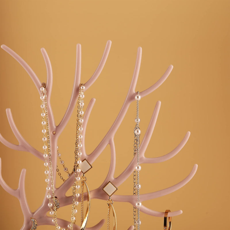 Jewelry Display Stand with Aluminium alloy handle, Tree Tower Rack Hanging Organizer for Ring Earrings Necklace Bracelet, Deer Horn Tree Stand with Storage Drawer and Tray LIGNT PINK - NewNest Australia