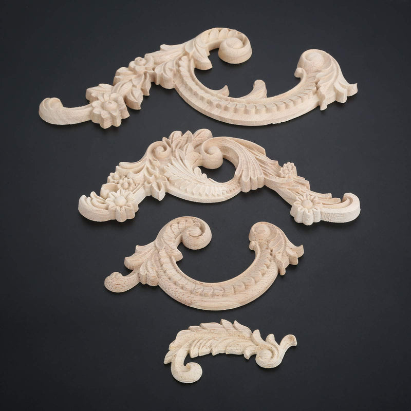 NewNest Australia - 2 Pairs Left Right Clear Flower Line Wood Carved Fine Frame Decor Applique Onlay Decor of Wall Head Home Funiture Unpainted Modern 20x8.5cm C#20x8.5cm 2pcs Left + 2pcs Right 