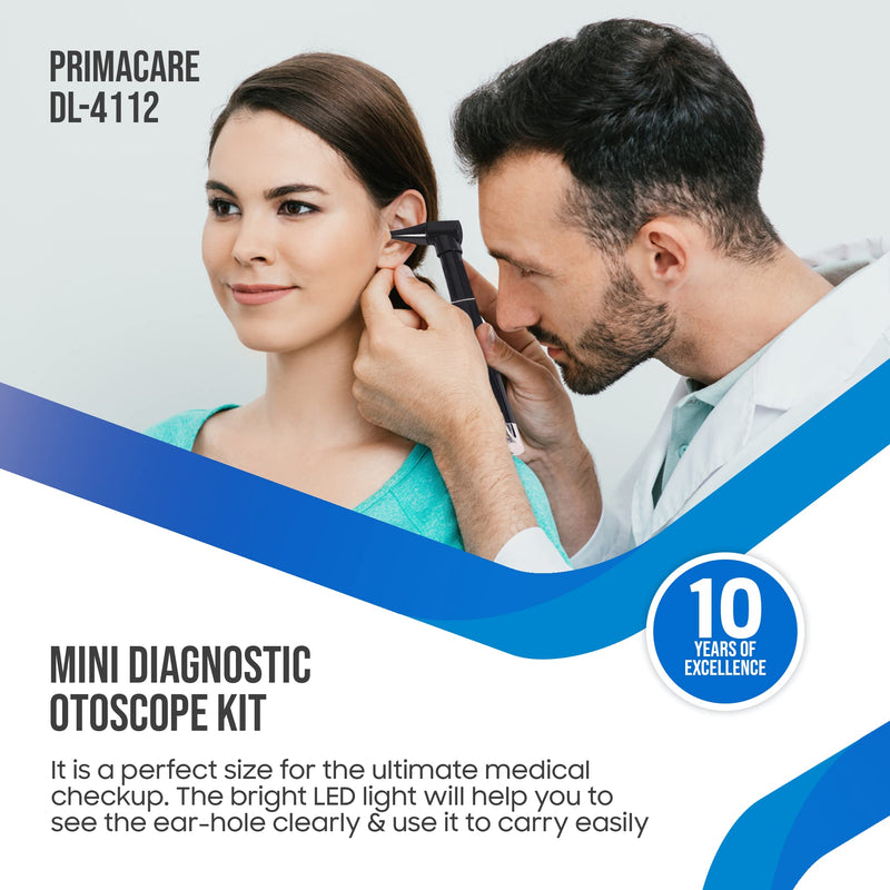 Primacare DL-4112 Mini Diagnostic Otoscope Kit with High Resolution LED Ear Light, Full Spectrum Medical LED Pocket Clip Otoscope for Nurse, Student, Doctors EMT, 3 Sized Speculas - NewNest Australia