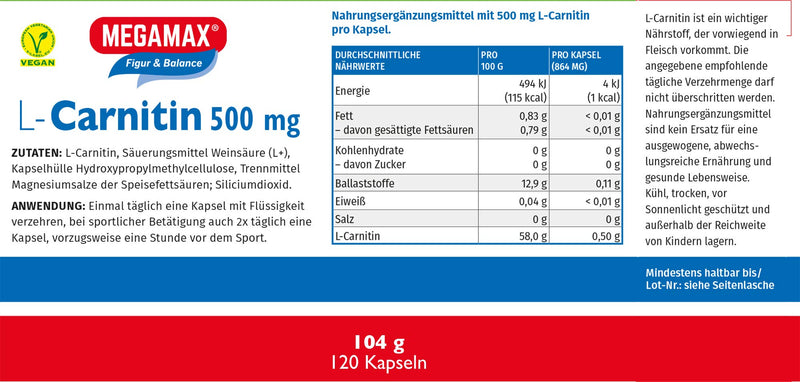 Megamax L-Carnitine 500 mg capsules - NewNest Australia