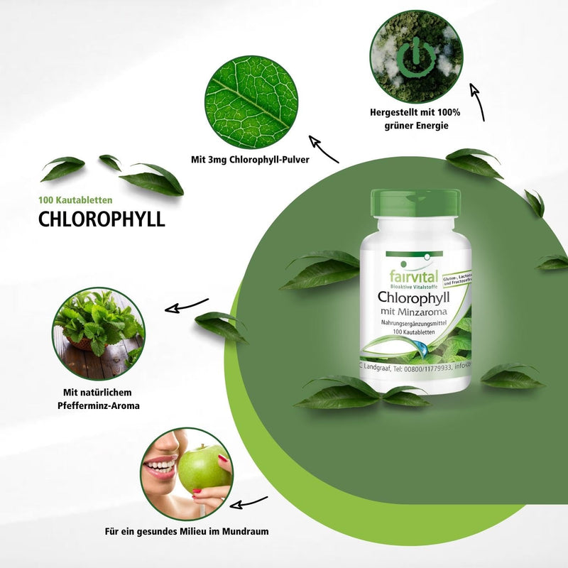 Chlorophyll tablets with mint flavor - VEGAN - 100 chewable tablets - NewNest Australia