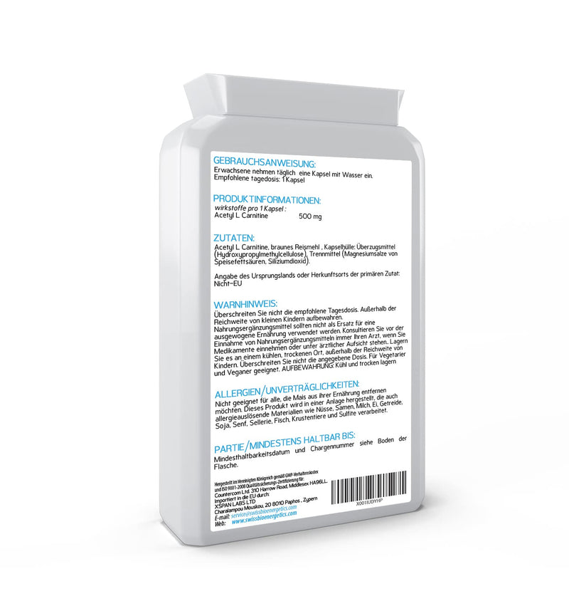 Acetyl L-Carnitine - High Potency ALCAR without D-Carnitine - Made in the UK - Suitable for Vegans, 500 mg 90 Capsules - NewNest Australia