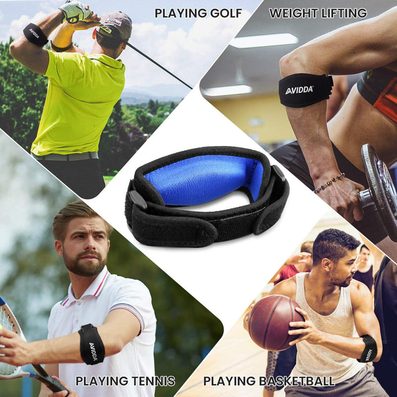 AVIDDA Tennis Elbow Support Strap, Adjustable Elbow Brace with Compression Pad for Tennis Elbow, Golfers Elbow, Pain Relief, Men, Women Blue 1 Pack 1 Pack Blue - NewNest Australia