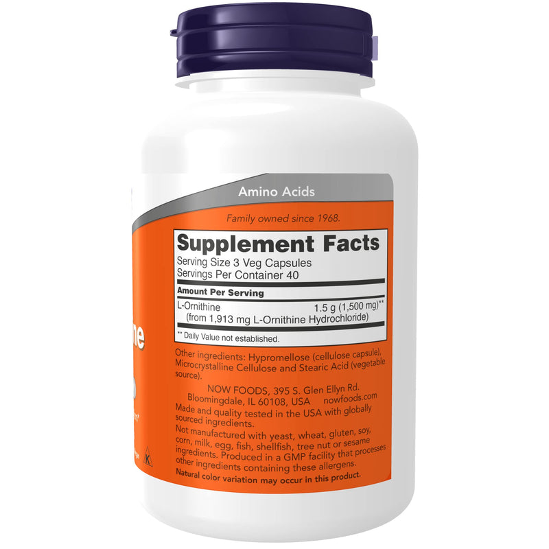 NOW Supplements, L-Ornithine (L-Ornithine Hydrochloride) 500 mg, Amino Acid, 120 Veg Capsules - NewNest Australia