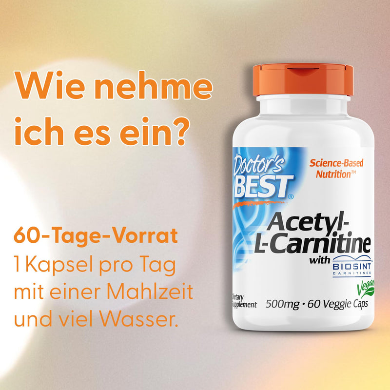 Doctor's Best, Acetyl-L-Carnitine, 500mg, 60 vegan capsules, laboratory tested, gluten-free, soy-free, vegetarian, non-GMO 60 pieces (pack of 1) - NewNest Australia