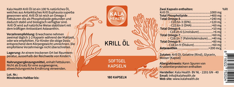 Kala Health - Pure Krill 500mg Krill Oil 180 Softgel Capsules - Omega 3,7,9 Rich in EPA, DHA and Astaxanthin - Test Winner - High Dose Krill Oil 1 - NewNest Australia