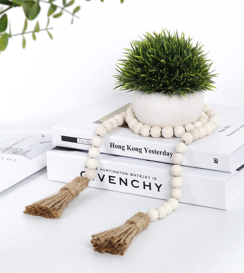 Wood Beads Garland Farmhouse Beads with Tassels Rustic Country Decor Prayer Wall Hanging Decor Prayer Beads(39 inches/Nature) 39 inches/Nature - NewNest Australia