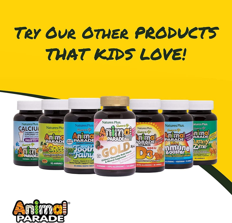 NaturesPlus Animal Parade Children’s Multivitamin Assorted Flavours - Plant Based, All Natural Multivitamin for Kids - Vitamin C, Zinc, Methyl Bs, D3 - Gluten Free, Vegan - 180 Chewable Tablets - NewNest Australia