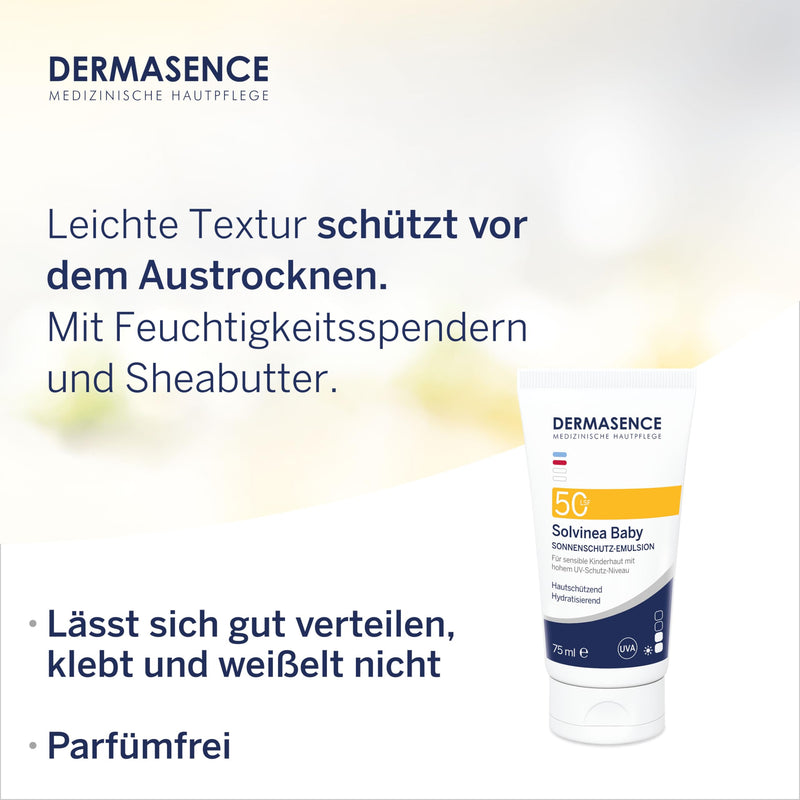 DERMASENCE Solvinea Baby SPF 50, 75 ml - high sun protection for sensitive children's skin or very dry skin prone to neurodermatitis - face and body - with vitamins E - fragrance-free - NewNest Australia