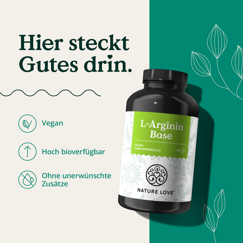 Nature Love L-Arginine Base With Citrulline - Premium: Vegetable Arginine In Base Shape With 99.7+% Purity - 365 Laboratory Tested Capsules - High Dose, Vegan, Made In Germany - NewNest Australia