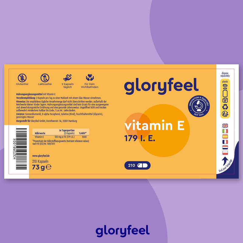 Vitamin E capsules - Most stable premium raw material (DL-alpha-tocopheryl acetate) - Bioactive vitamin E 179 IU per capsule - High-quality 210 capsules for 100 days of full supply - Laboratory tested - NewNest Australia