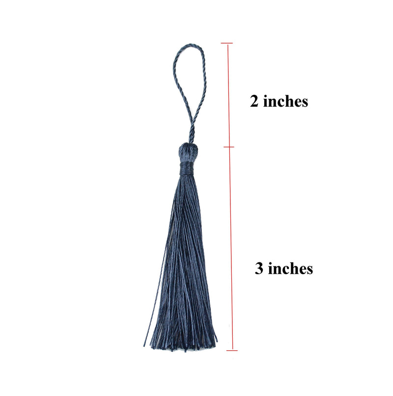 Makhry 100pcs 13cm/5 Inch Silky Floss Bookmark Tassels with 2-Inch Cord Loop and Small Chinese Knot for Jewelry Making, Souvenir, Bookmarks, DIY Craft Accessory (Dark Grey) #26 Dark Grey - NewNest Australia