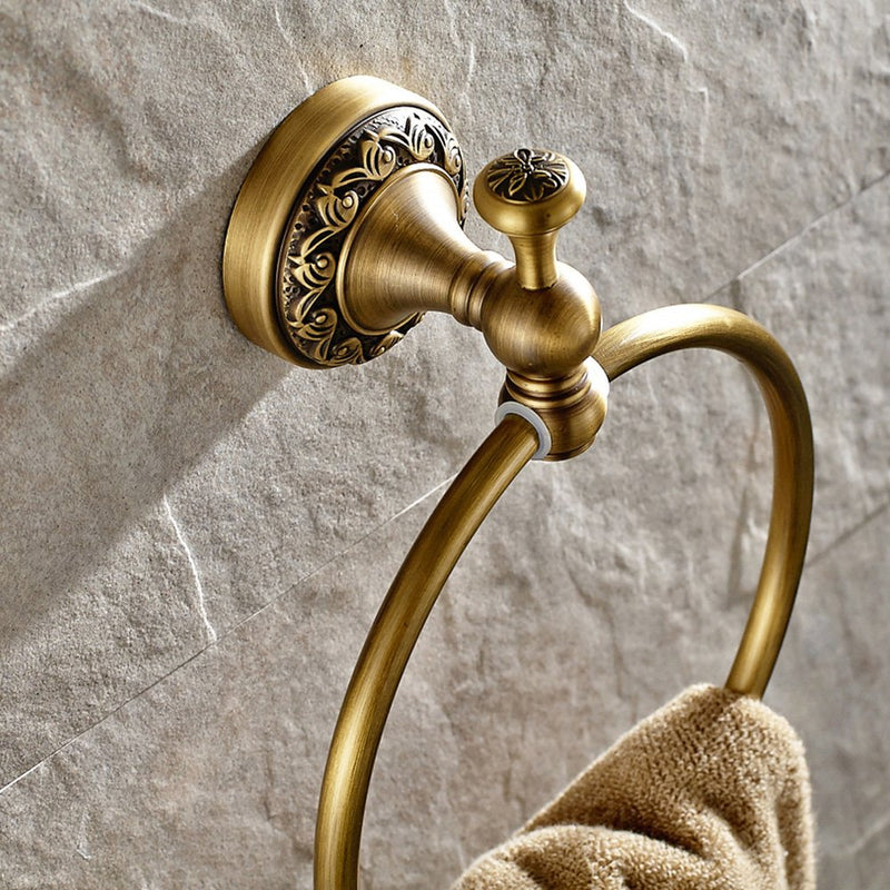 Leyden Antique Brass Towle Ring, Bathroom Retro Round Towel Holder, Wall Mounted Bath Hand Towel Rack Rail Bathroom Hardware Round Towel Ring - NewNest Australia