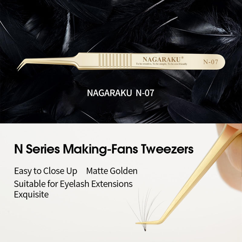 NAGARAKU Eyelash Extension Tweezers Professional Precision Tweezers Gold Curved Volume Cluster Super Light Easy Fanning Pre-Made Fan Tweezers Stainless Steel Tweezer (N-07) N-07 - NewNest Australia