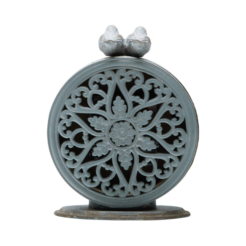 NewNest Australia - NIKKY HOME Shabby Chic Pewter Round Quartz Table Clock with 2 Birds, 4.75" x 2.5" x 6.12" Slate Grey 