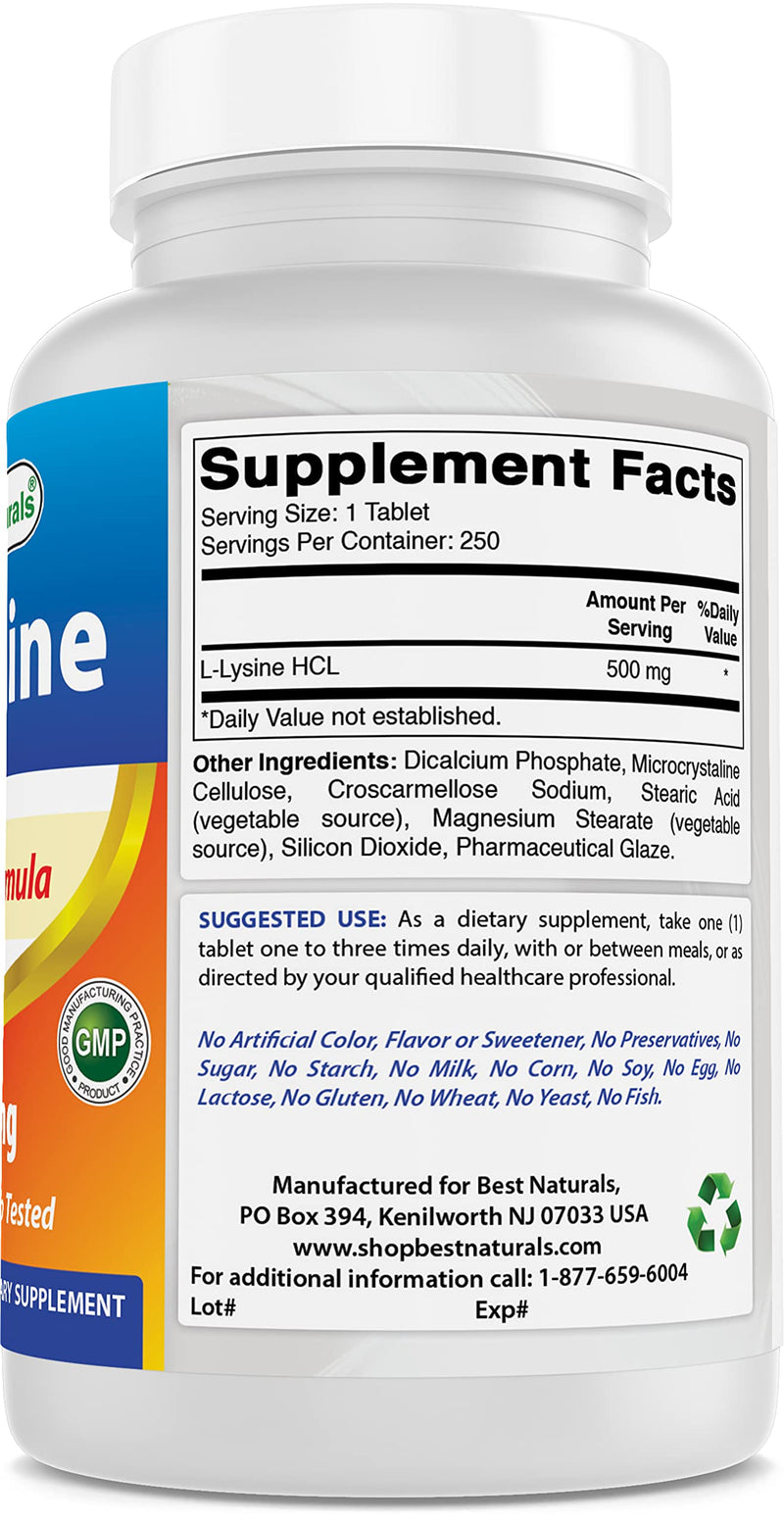 Best Naturals L-Lysine 500 mg 250 Tablets 250 Count (Pack of 1) - NewNest Australia