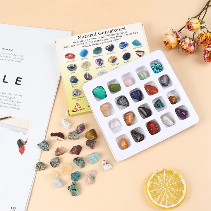 Crystal Sets for Beginners, Rock Mineral And Fossil Kit, Mineral Rock Variety Tumbled Rough Gemstone Meteorite Fragment Healing Energy Crystal Collection Box (20pcs Tumbled Mini Stones) - NewNest Australia