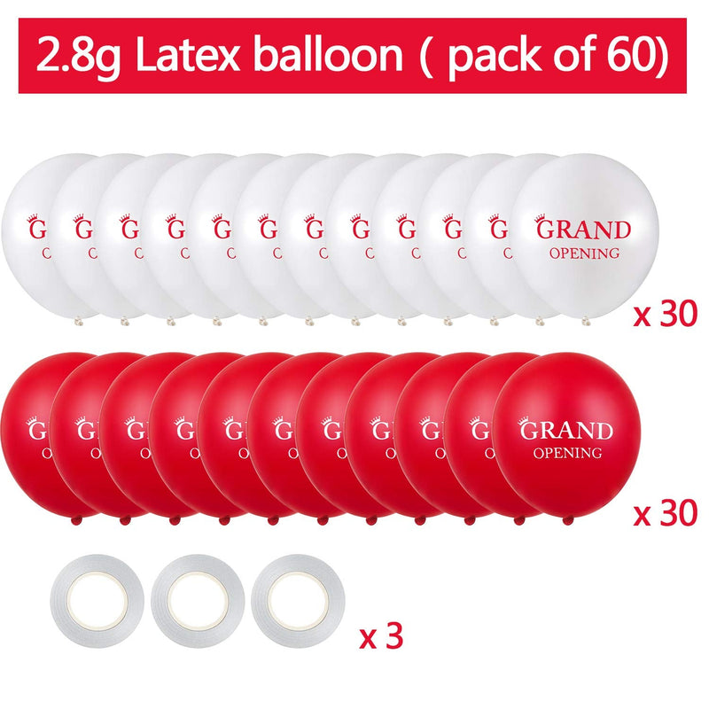 60 Pieces Grand Opening Balloons 12 Inch Double Side Celebrate Business Latex Balloons with 3 Pieces White Balloon Ribbons for Ceremony Decoration (White, Red) - NewNest Australia