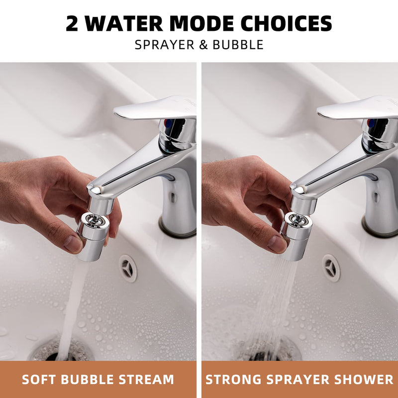 Waternymph Kitchen Sink Faucet Aerator Solid Brass - Big Angle Swivel Faucet Aerator Dual-function 2 Sprayer kitchen faucet attachment swivel sprayer- 360-Degree Swivel - Polished Chrome/ 1.8GPM - NewNest Australia