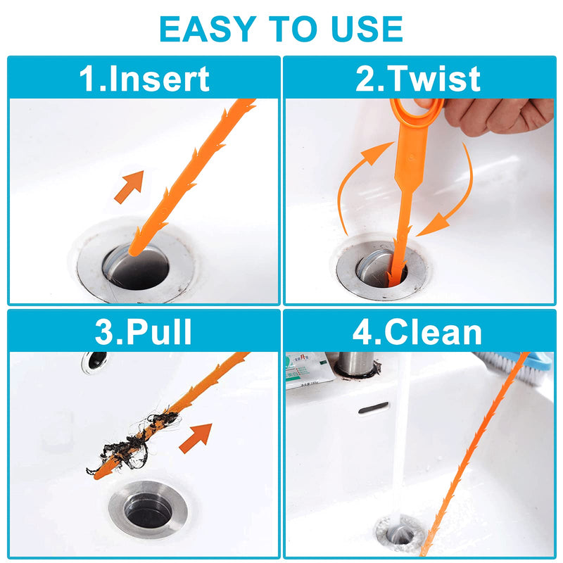 AUSSUA 25 Inch Hair Drain Cleaner Tool and 20 Inch Sink Drain Clog Remover Cleaning Tool, 7 in 1 Drain Augers Hair Catcher, Hair Cather Shower Drain Tools for Kitchen, Sink, Bathroom, Sewer - NewNest Australia