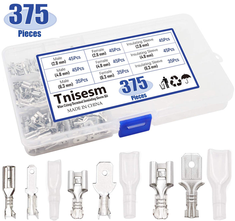 Tnisesm/375Pcs Quick Splice 2.8/4.8/6.3mm Male and Female Wire Spade Connector Wire Crimp Terminal Block with Insulating Sleeve Assortment Kit for Car Audio Speaker Electrical Wiring TN-T02 - NewNest Australia