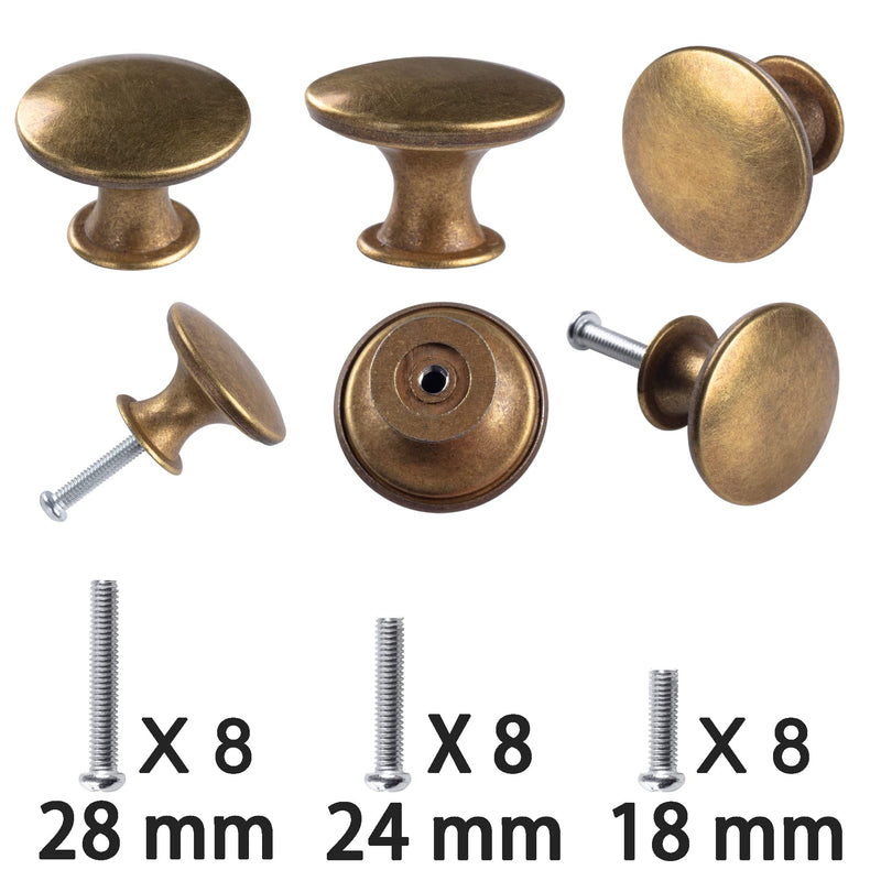 8 Pack Delicate Design Round Antique Brass Kitchen Cabinet Knobs Cupboard Door Knobs 1.18-INCH Yellow Bronze Drawer Handle Pulls Dresser Knobs with 8 Pcs Screws for Bathroom Drawer Door Hardware - NewNest Australia