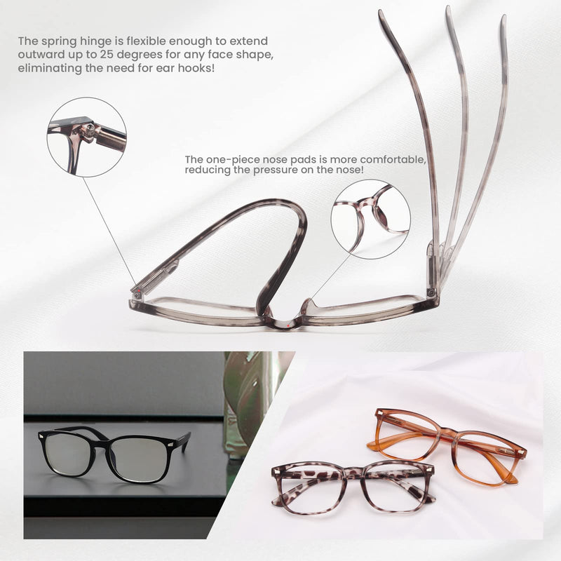 BLS 5 Pack Reading Glasses Blue Light Blocking, Fashion Square Nerd Computer Readers Anti UV/Eye Strain/Glare Women/Men (5 Pack Mix, 0.0) 5 Pack Mix 0.0 x - NewNest Australia