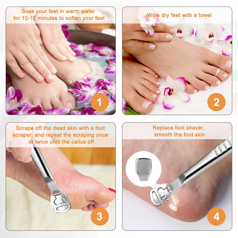 Callus Slicer Foot Scraper - Foot File Callus Remover Feet Callus Razor - Stainless Steel Foot Rasp Hard Skin Heel Callus Removal Pedicure Set For Hand Feet Foot Care With 10 Replacement Blades Silver - NewNest Australia