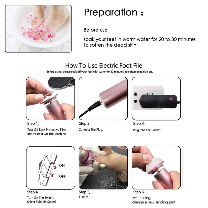 Electric Foot File Hard Skin Remover (Speed Adjustable) with 60pcs Replacement Sandpaper Disks, Professional Electric Callus Remover Pedicure Foot Scraper Hard Skin Remover (Pink) pink foot file - NewNest Australia
